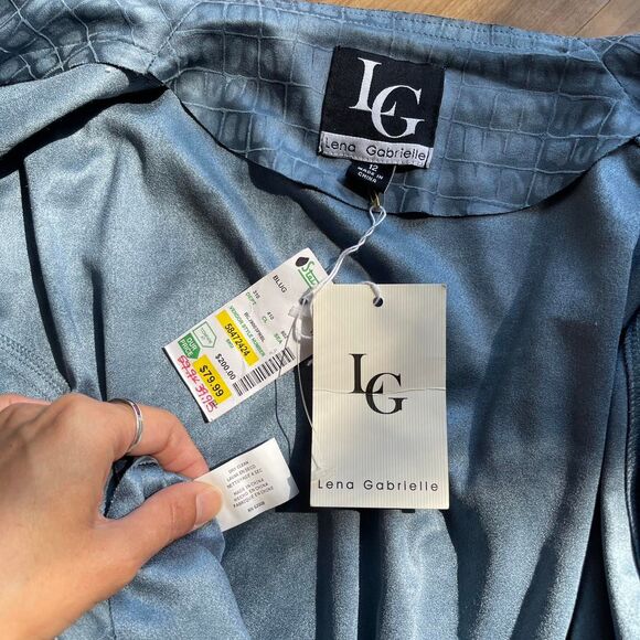 NWT Lena Gabrielle Blue Snake Print Drape Lapel Blazer Fairycore Jacket Size 12 - Picture 7 of 7